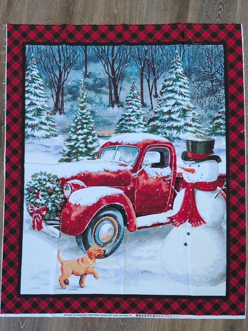 Holiday Red Vintage Truck & Snowman Decorative Panel